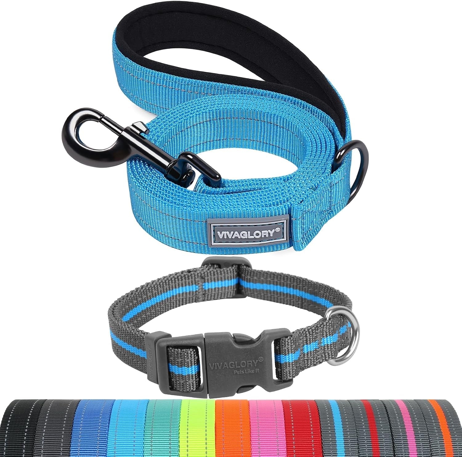 vivaglory-dog-leash-puppy-leash-for-collar-3ft-x-1in-black-with-soft-padded-handle-for-training-walking-heavy-duty-double-layer-nylon-pet-puppy