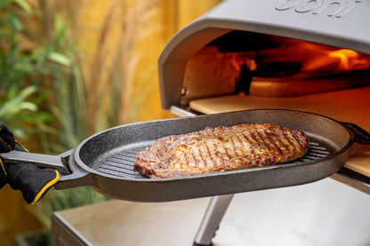 Ooni Cast Iron Grizzler Pan - Grill Frying Pan, 12" X 6" Griddle Plate with Removable Handle and Stainless Steel Trivet, Pre-Seasoned Non-Stick Oven Safe Cookware, Pizza Oven and BBQ Accessories5