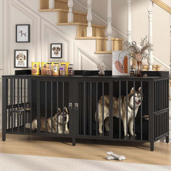 BOINN 63" Heavy Duty Dog Crate Furniture with 4 Doors, Removable Divider & Openable Top, Indoor Dog Kennel with Raised Edge Tabletop, Double Dog Cage for Medium Large Dogs, Decorative Pet Crate9