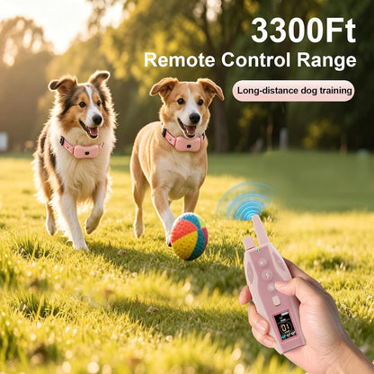 Dog Shock Collar 2 Dog- 3300FT Dog Training Collar for Small Medium Large Dog (5-120Lbs) with Remote,Ip67 Waterproof E-Collar with Beep (8 Sounds) Vibration (1-16) Shock (1-16) Flash Light,Pink3