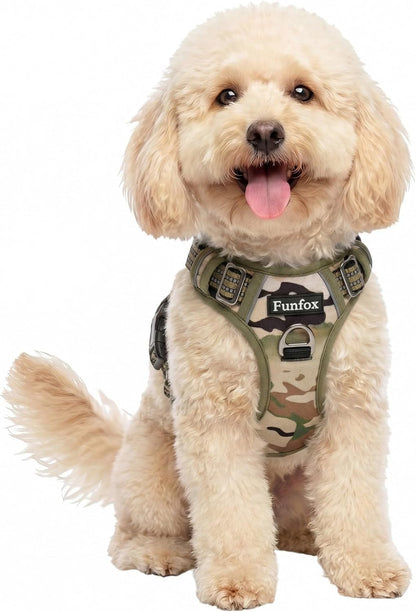 Funfox Dog Harness Medium Sized Dog, Vertical Handle Easy Control, No Pull Pet Vest Adjustable with 2 Leash Clips, Soft Material, Reflective Safe Night Walking for Small Medium Large Breed, Black, M28