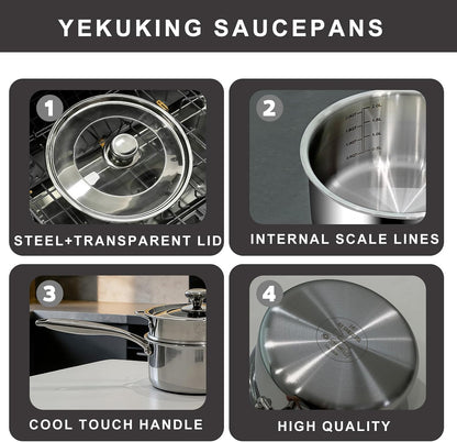 3.5 QT Tri-Ply Stainless Steel Saucepan with Visible Lid Small Pot Sauce Pan for Cooking Milk Noodle Pasta Soup Vegetable, Dishwasher Safe Induction Compatible(Detachable Handle)7