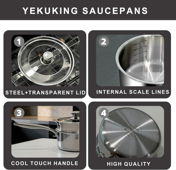 3.5 QT Tri-Ply Stainless Steel Saucepan with Visible Lid Small Pot Sauce Pan for Cooking Milk Noodle Pasta Soup Vegetable, Dishwasher Safe Induction Compatible(Detachable Handle)7