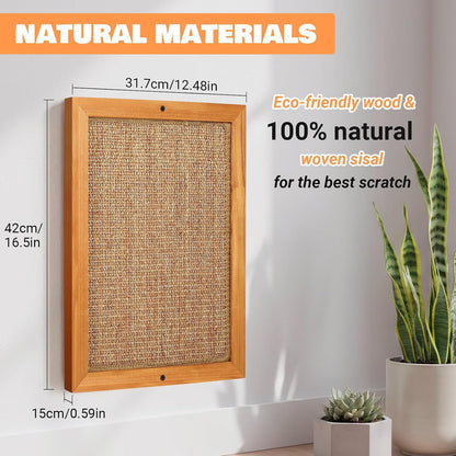 Wall Mounted Cat Scratching Post, Wooden Sisal Scratcher for Indoor Cats | Natural Wood Frame with Durable Sisal Rope Surface, Protects Furniture, Easy Wall Mount. Sturdy for Large Cats.3