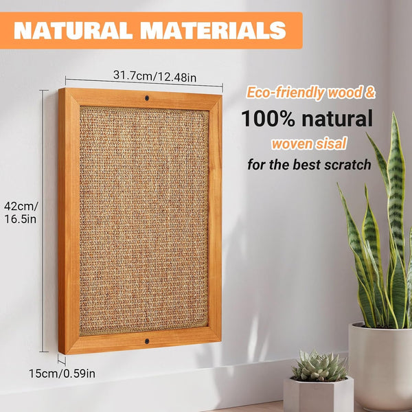 Wall Mounted Cat Scratching Post, Wooden Sisal Scratcher for Indoor Cats | Natural Wood Frame with Durable Sisal Rope Surface, Protects Furniture, Easy Wall Mount. Sturdy for Large Cats.3