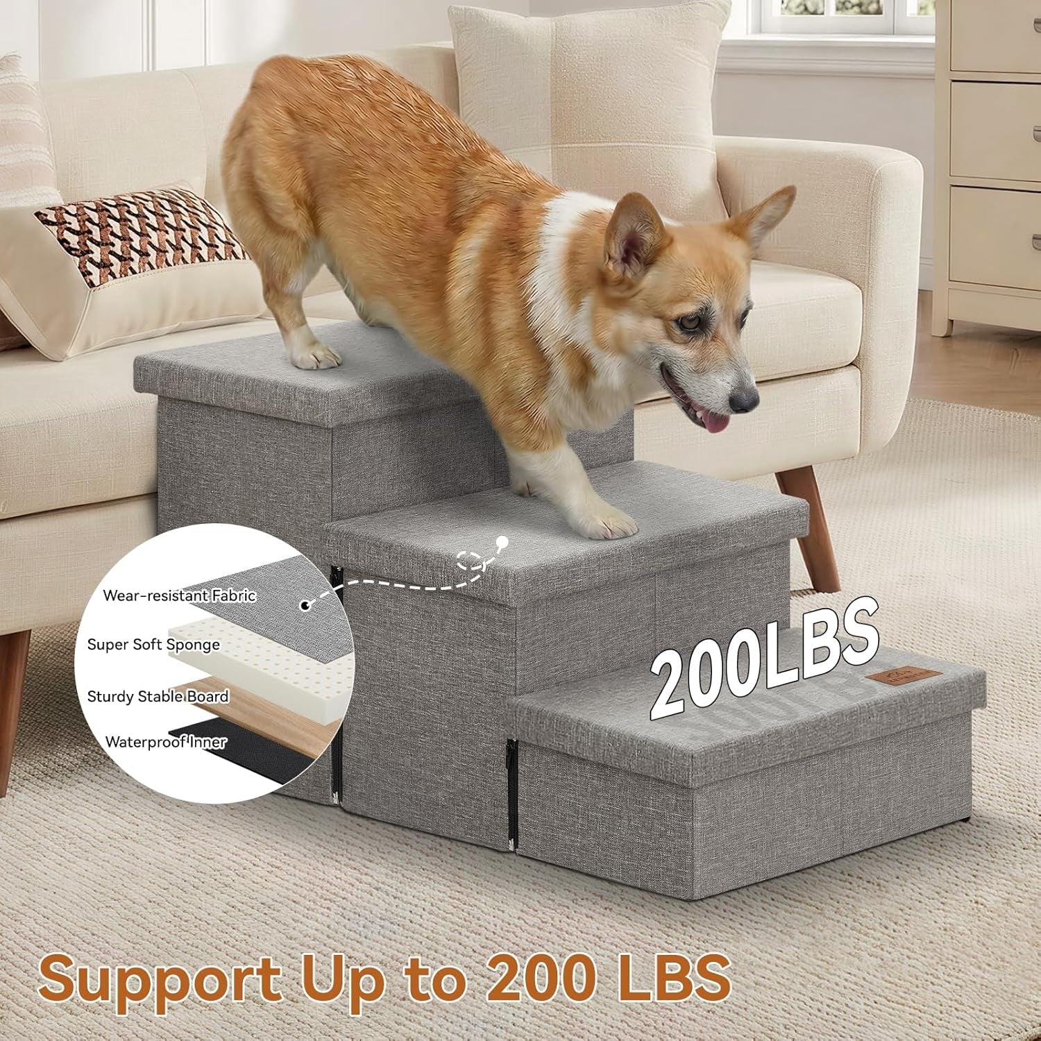 zerbuger-wider-dog-ramp-for-high-bed-with-storage-18-h-foldable-dog-stairs-for-small-medium-large-older-senior-animal-sturdy-dog-step-for-climbing-bed-or-couch-arthritis-friendly-gray-no-condo