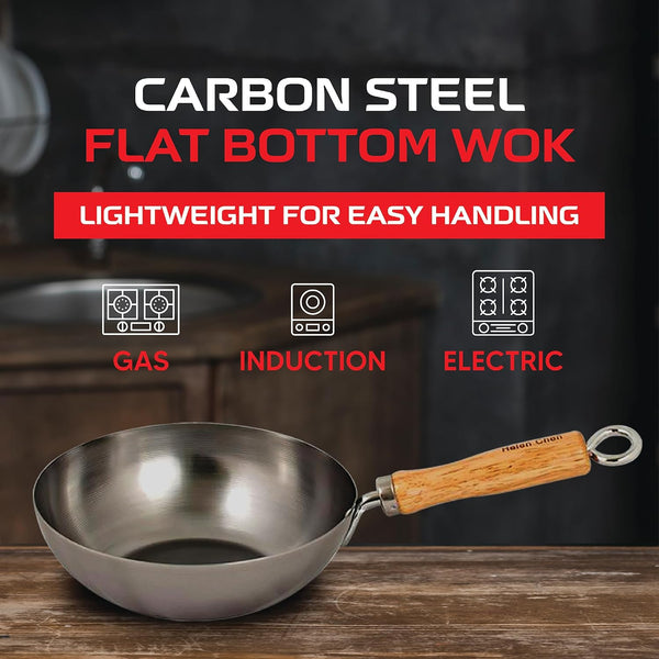 Carbon Steel Mini Wok, 8-Inch, Flat Bottom Chinese Stir Fry Pan with Rubberwood Handle for Single-Serve Stir Fry, Fried Rice, Noodles, and Asian Cooking5