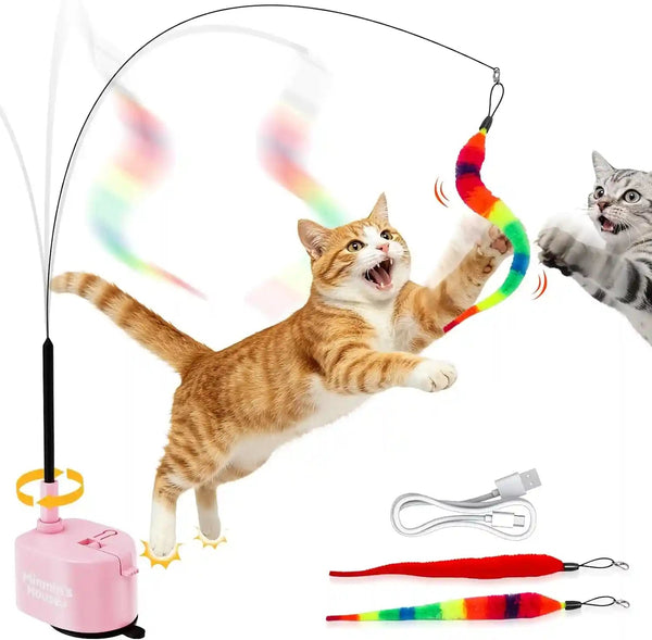 Interactive Cat Toys for Indoor Cats, 360° Flying Automatic Cat Toy, Blue | Rechargeable, Strong Suction Base, Self-Play & Handheld, Electric Spin Game Enrichment Toy, Long Kitty Wand for Bored Cats7