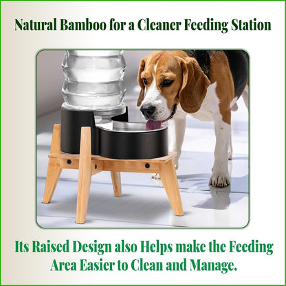 Dog Water and Food Dispenser Stand for Medium Dogs - Adjustable, Bamboo | Use to Elevate, Raise, Hold Gravity or Automatic Food Feeders and Water Bowl Dispensers - Medium4