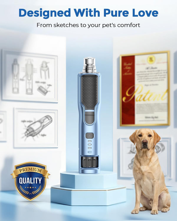7-Speed Dog & Cat Nail Grinder with Light - Ring LED Safe to Avoid Overcut, Quiet Low Vibration & Powerful Fast, Cordless Rechargeable Toenail Trimmer for Small & Large Puppy & Breeds Paws(Blue)7
