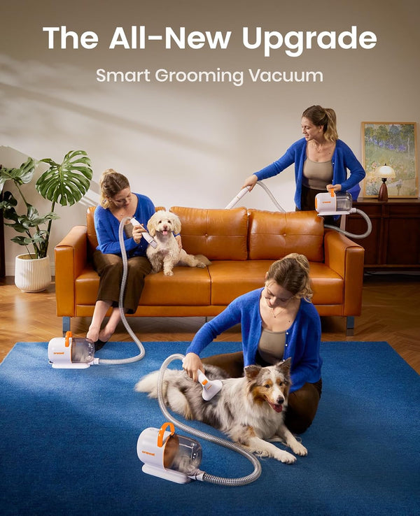 Oneisall Dog Grooming Vacuum - 15000Pa Suction, Captures 99% Pet Hair to Reduce Shedding, Dog Grooming Clippers & Quiet Brush (≤59Db) with 4 Accessories, 2L Dust Canister for Home Cleaning（Orange）2