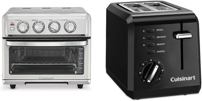 Air Fryer + Convection Toaster Oven, 8-1 Oven with Bake, Grill, Broil & Warm Options & CPT-122BK 2-Slice Compact Plastic Toaster, Black1