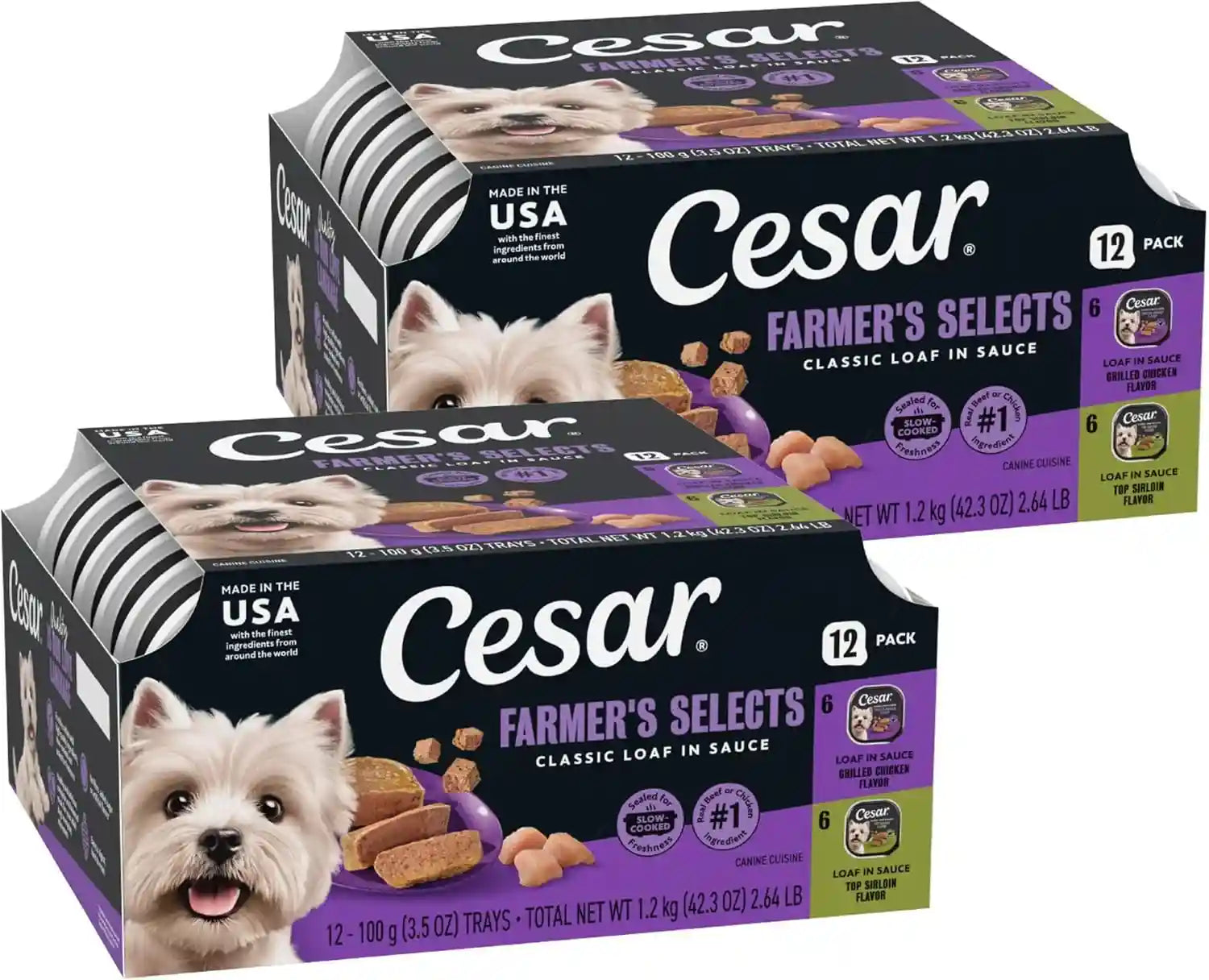 cesar-wet-dog-food-classic-loaf-in-sauce-grilled-chicken-filet-mignon-porterhouse-steak-beef-chicken-liver-and-turkey-variety-pack-3-5-oz-easy-peel-trays-36-count-pack-of-1-made-in-usa-real-meat-1-ingredient-no-fillers-or-artificial-flavors-formulated-without-grains-easy-peel-trays