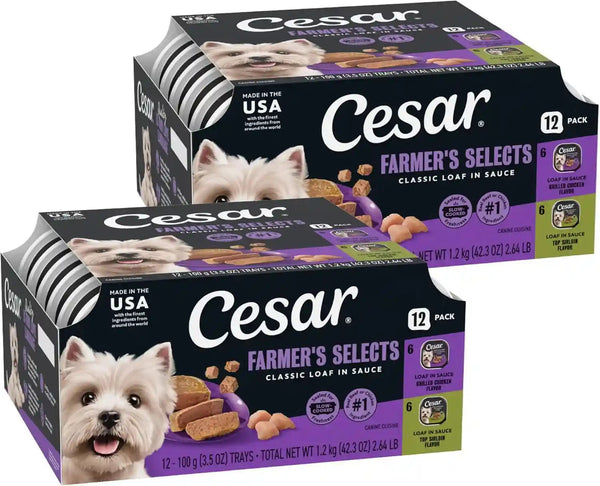 Cesar Wet Dog Food Classic Loaf in Sauce Grilled Chicken, Filet Mignon, Porterhouse Steak, Beef, Chicken & Liver and Turkey Variety Pack 3.5 Oz. Easy Peel Trays (36 Count, Pack of 1) | Made in USA, Real Meat #1 Ingredient, No Fillers or Artificial Flavors, Formulated without Grains, Easy Peel Trays16