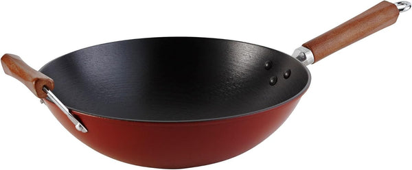 USA GKG-61021 Light Cast Iron Wok, 14", Red Handles | Ideal for Stir-Frying and Deep Frying, Great for Everyday Cooking1