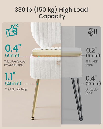 SONGMICS Vanity Chair, Makeup Stool with Folding Backrest | Plush Padded Dressing Table Stool, 17.1 X 13 X 32.1 Inch, for Bedroom, Dressing Room, Black, GLAMOR Collection ULOM532WD017