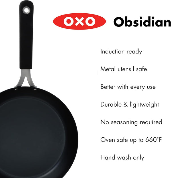 OXO Obsidian 12" Carbon Steel Frying Pan, Pre-Seasoned Skillet, Builds Natural Nonstick with Use, Induction Ready, Oven Safe, Removable Silicone Handle2