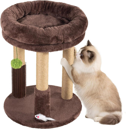 21” Tall Cat Scratching Post with Plush Cat Bed | Stable Cat Tree for Indoor Cats, Interactive Toy & Grooming Brush Included1