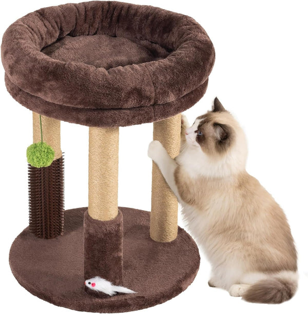 21” Tall Cat Scratching Post with Plush Cat Bed | Stable Cat Tree for Indoor Cats, Interactive Toy & Grooming Brush Included1