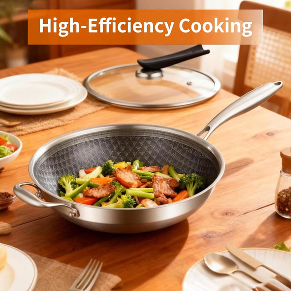 12-Inch Tri-Ply Stainless Steel Nonstick Wok with Lid, Induction | Tri-Ply Wok Heats Evenly, Works with Induction, and Is Dishwasher and Oven Safe up to 650°F for Versatile Cooking.3