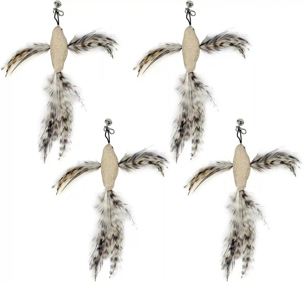Ttcat 3 Pack Grasshopper Cat Wand Refills, Realistic Green Insect Natural Feather Detachable Replacement Toy with Bell, Universal Lobster Clip-On Cat Teaser Attachments.7