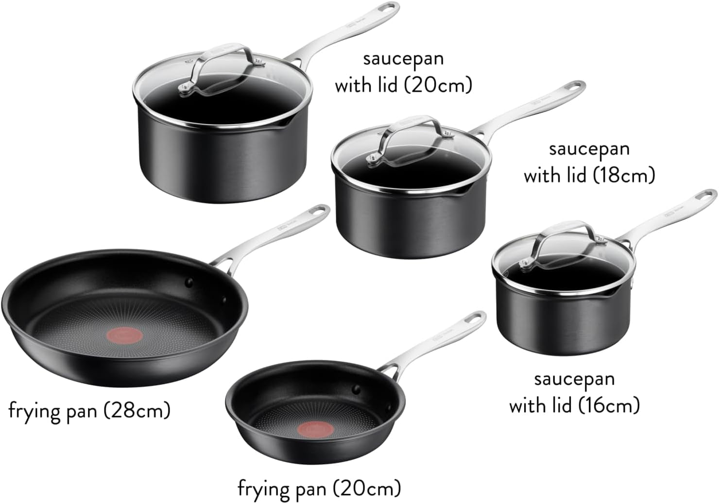 tefal-jamie-oliver-cooks-direct-5-piece-non-stick-pan-set-20-and-28-cm-frying-pans-16-18-20-cm-saucepan-with-lid-heat-indicator-riveted-safe-grip-handle-induction-hob-compatible-e017s555