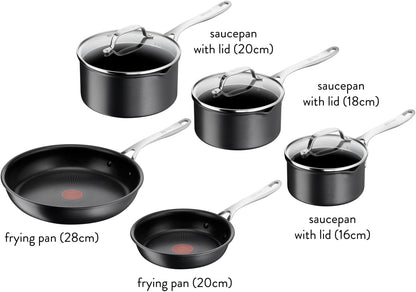 Tefal Jamie Oliver Cook'S Direct 5 Piece Non-Stick Pan Set, 20 and 28 Cm Frying Pans, 16&18&20 Cm Saucepan with Lid, Heat Indicator, Riveted Safe-Grip Handle, Induction Hob Compatible, E017S5552