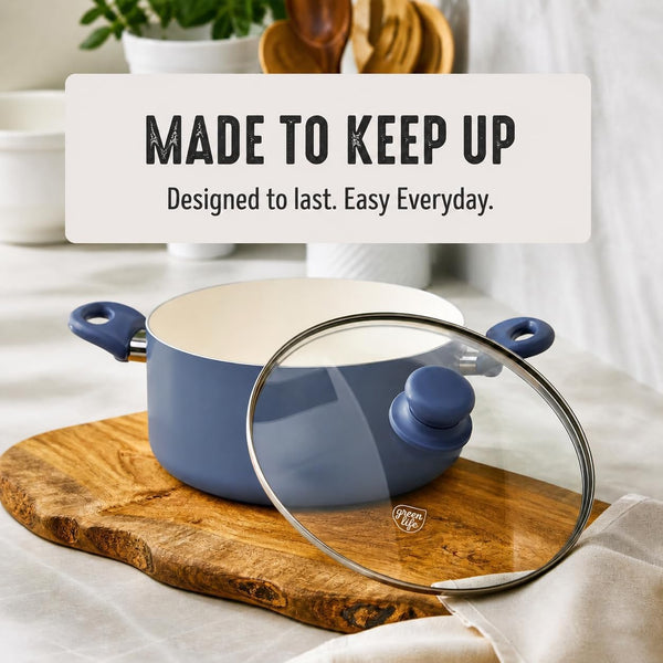 5QT Ceramic Nonstick Stockpot with Lid, Slate Blue | Pfas-Free Nonstick Coating, Casserole Pot, Soup Pot, Pasta Pot, Induction Ready, All Stovetop Compatible, Dishwasher Safe3