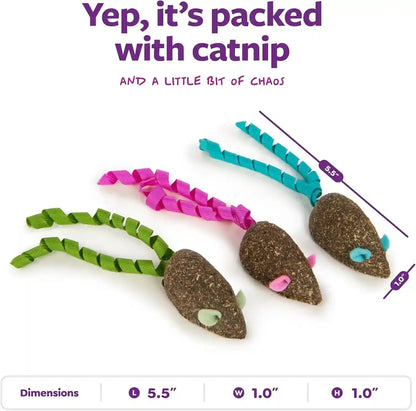 Smartykat Magic Mice Compressed Catnip and Ribbon Cat Toys, Mess-Free for Hunting & Batting Fun for Cats & Kittens, Set of 33