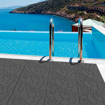 44-Pack Interlocking Deck Tiles, 12"X12" Stone Texture PP Waterproof Flooring, All-Weather Anti-Slip Patio Tiles for Indoor/Outdoor,Poolside, Garden, Balcony, Patio,Easy DIY Installation,Gray5
