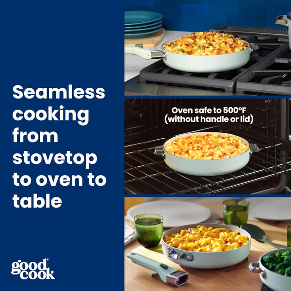Ceramic Frying Pan Skillet with Removable Handle, Induction Compatible, Nonstick and Oven Safe, 12-Inch, Sage Green6