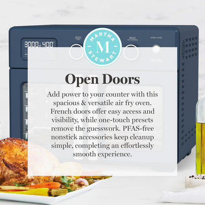 French Door Air Fryer Toaster & Convection Oven 34QT, Indigo | 12-In-1 Countertop Oven, Bake, Broil, Roast, Fits 12” Pizza, Dehydrate, Air Fry Basket, Oven Rack, Rotisserie, Blue12