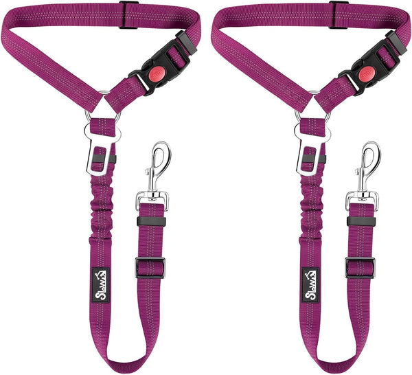 Slowton Dog Seat Belt for Car, 2 Pack Dog Car Harness Seatbelt Adjustable with Elastic Bungee Buffer, 2 in 1 Pet Car Leash Headrest Restraint Dog Reflective Safety Tether (Black, Headrest+Clip)16