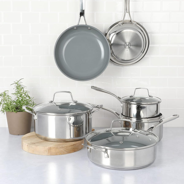 Delaroux 10 Piece Stainless Steel Pots and Pans Kitchen Cookware Set W/Pfas Free Premium Nonstick Ceramic Interior7
