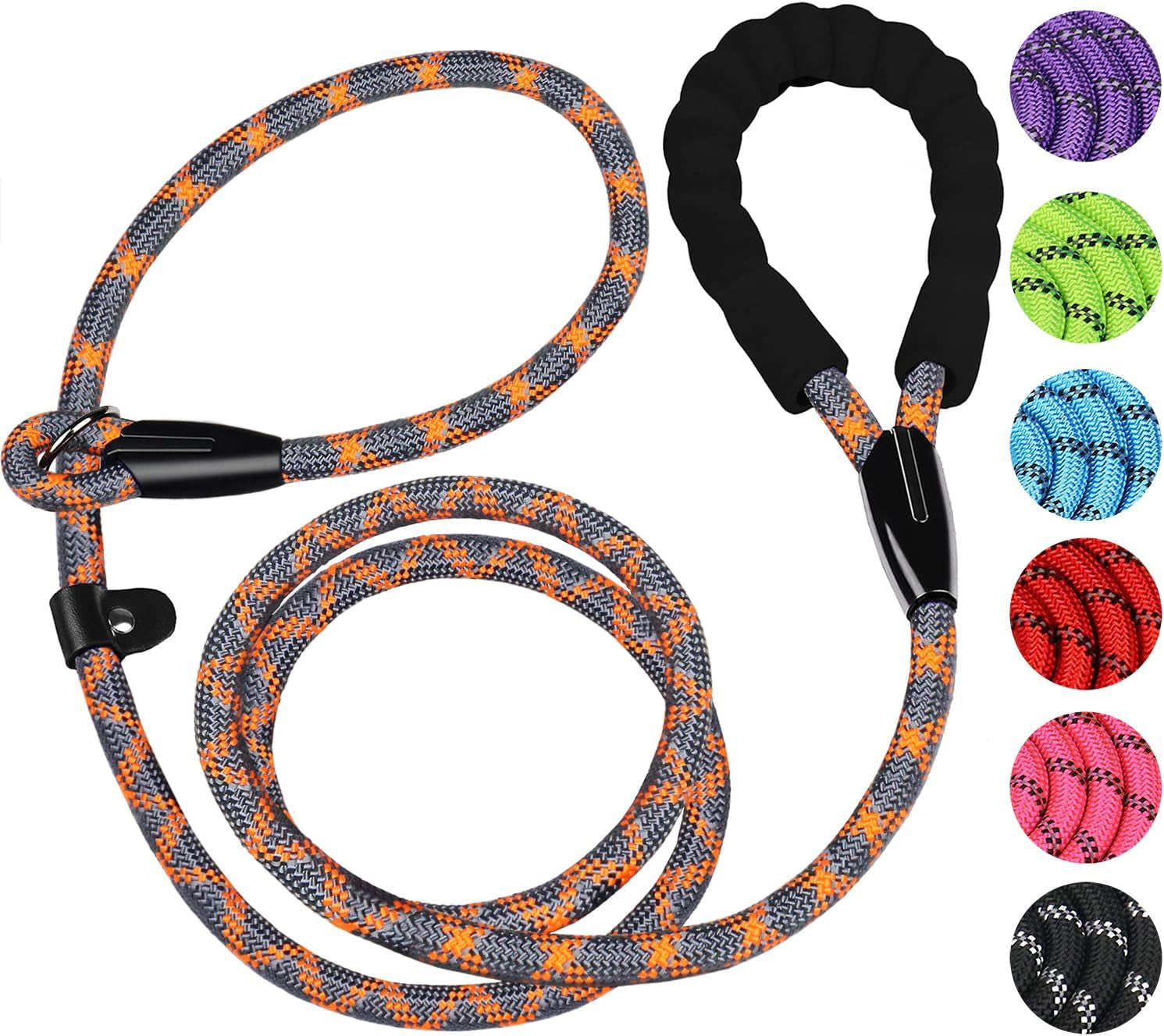 dog-leash-6-ft-heavy-duty-dog-leashes-durable-premium-quality-strong-rope-slip-leash-with-comfortable-padded-handle-and-highly-reflective-threads-for-small-medium-and-large-dogs-black