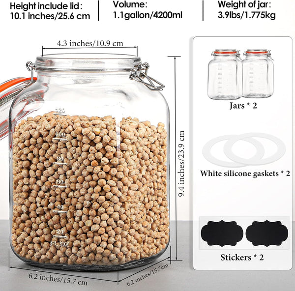 1.1 Gallon Wide Mouth Airtight Glass Storage Containers with Lids | 100% Airtight Lid, Flour Storage, Kombucha, Bulk Pantry Organization, Measurement Marks, Pickling, Fermenting, Snacks5