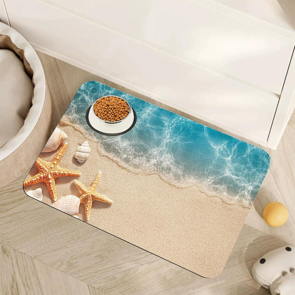 Cute Shark Dog Cat Food Mat,Absorbent Pet Feeding Mat with Rubber Backing,Non-Slip Water Bowl Placemat,Indoor Pet Accessories Supplies 12"X20"8