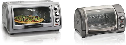6 Slice Countertop Toaster Oven with Easy Reach Roll-Top Door, Bake, Broil & Toast & Easy Reach 4-Slice Countertop Toaster Oven with Roll-Top Door, 1200 Watts, Fits 9” Pizza1
