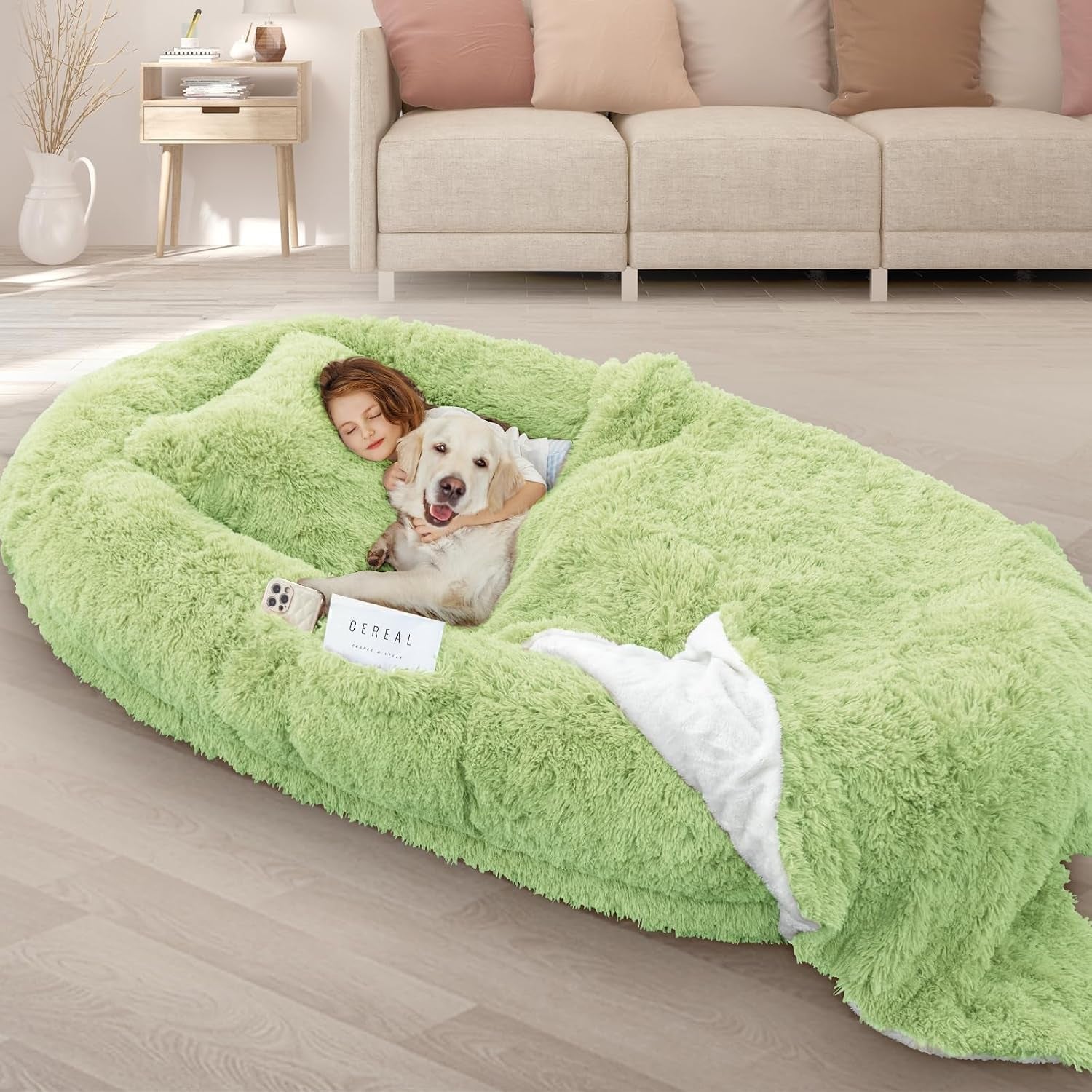 roomtec-human-dog-bed-71x45x12-size-fits-adult-and-pet-washable-giant-people-bed-10-cm-thick-memory-foam-large-oversize-pet-bed-with-plump-pillow-blanket-strap-grey