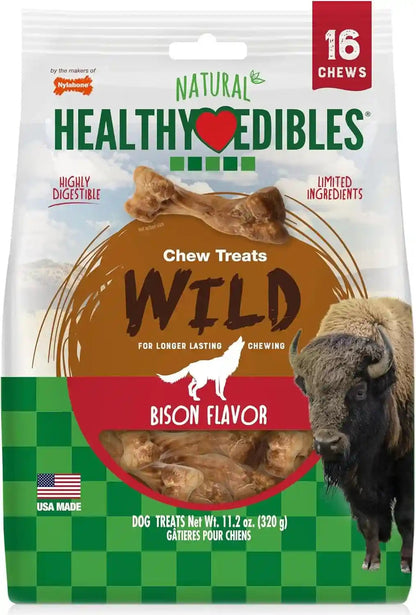 Nylabone Healthy Edibles WILD Natural Dog Chew Treats, Bison Flavor, Small Dogs up to 20 Lbs - Made in USA (16 Count)1