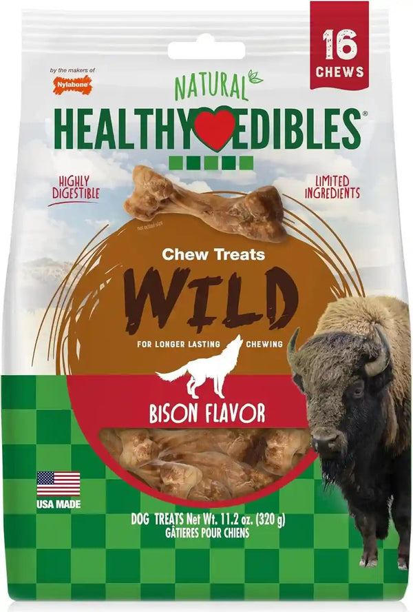 Nylabone Healthy Edibles WILD Natural Dog Chew Treats, Bison Flavor, Small Dogs up to 20 Lbs - Made in USA (16 Count)1