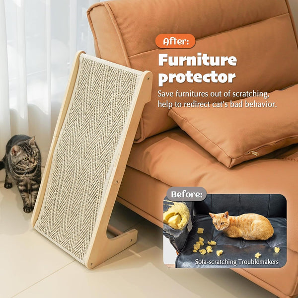 PETKARAY Sisal Cat Scratcher Ramp, L Shaped Scratching Post and Scratch Pad for Indoor Cats, Couch Furniture Protector, Chevron4