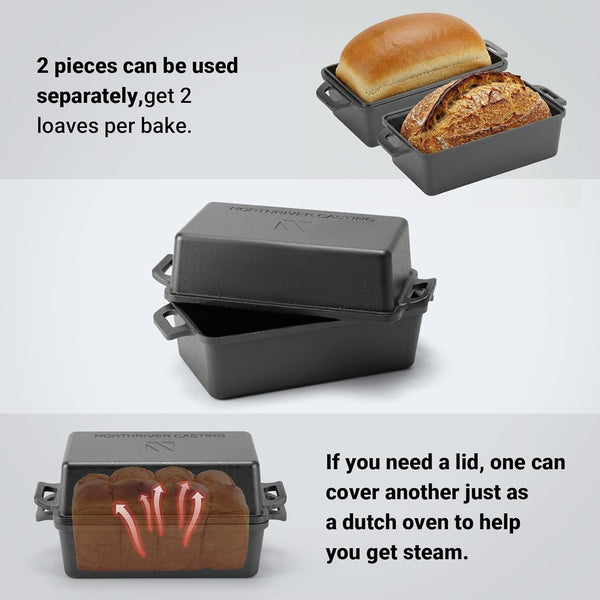 9×5 Inch Cast Iron Loaf Pan with Lid | Bread Baking Pan | Even Heat Distribution for Homemade Bread, Cake, and Meatloaf | 2 Piece Set5