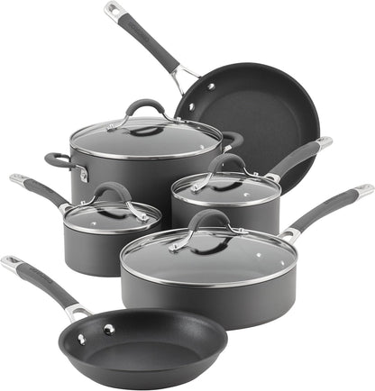 Radiance Hard-Anodized Nonstick Cookware Set, Kitchen Pots and Pans Set, 10-Piece, Gray1