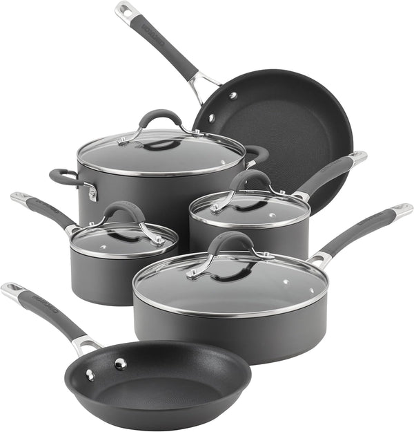 Radiance Hard-Anodized Nonstick Cookware Set, Kitchen Pots and Pans Set, 10-Piece, Gray1
