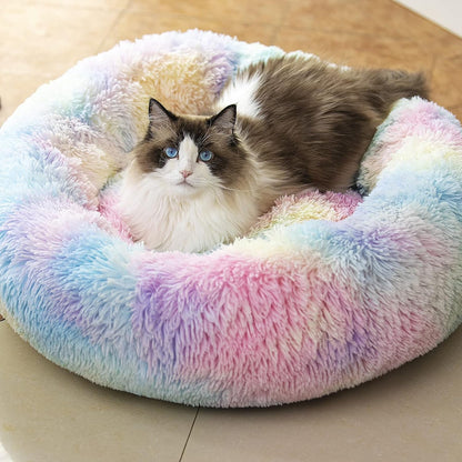 Anti Anxiety round Fluffy Plush Faux Fur Warm Washable Dog Bed & Cat Bed, Original Bed for Small Medium Large Pets,Used to Relieve Joints and Improve Sleep（20"/24"/27''） (24", Light Grey)9