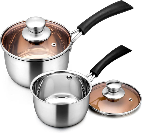 Sauce Pan Set with Lid, 1 Quart and 2 Quart Stainless Steel Saucepan | Small Kitchen Cooking Pot for Milk, Soup & Butter, Stay-Cool Handle, Induction Ready, Nonstick & Non Toxic, Dishwasher Safe1