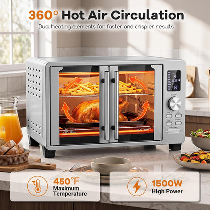 25L/26.4 QT Air Fryer Toaster Oven W/Dual French Doors | Compact Countertop Oven W/11 Presets, 1500W High Power, Baking Tray, Baking Rack, Crumb Tray & Oven Tray Clip for Family2