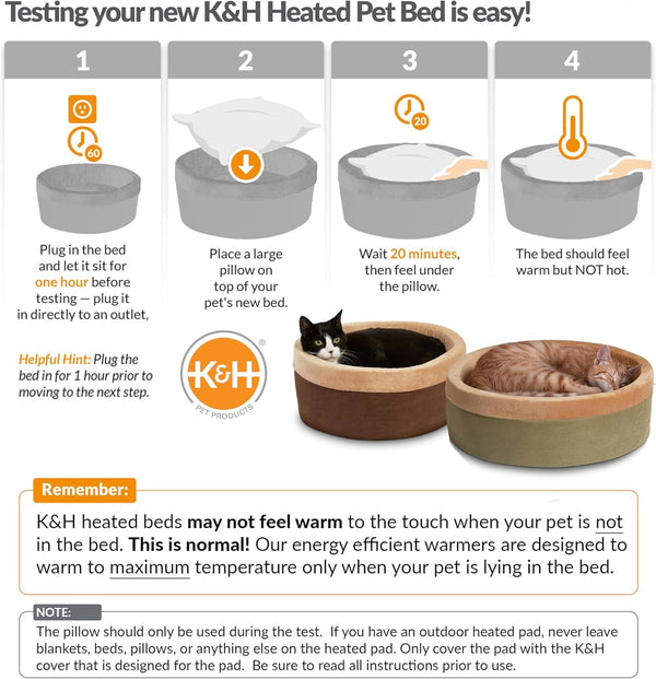 K&H Pet Products Thermo-Kitty Bed Heated Cat Beds for Large Indoor Cats & Dogs, Calming Warming Pillow Pet Bed, Machine Washable, Removable Heater, Safety Listed - Large 20" round Mocha/Tan7