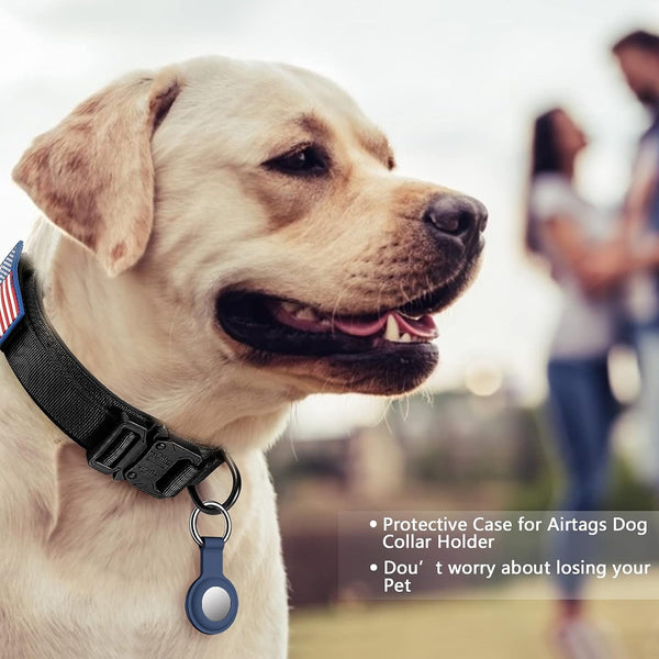 DAGANXI Tactical Dog Collar, Adjustable Military Training Nylon Dog Collar with Control Handle and Heavy Metal Buckle for Medium and Large Dogs, with Patches and Airtags Case (L, Black)2